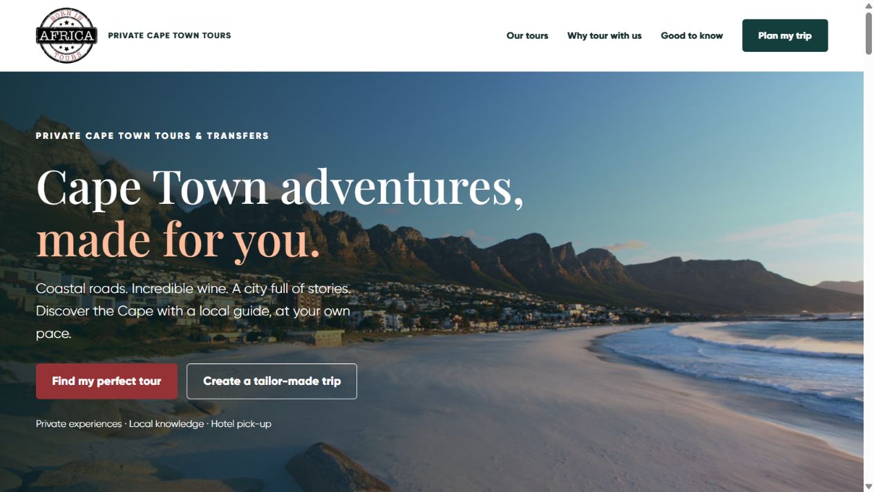 Born in Africa Tours website preview