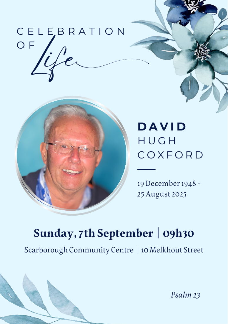 Cover of David’s Celebration of Life booklet