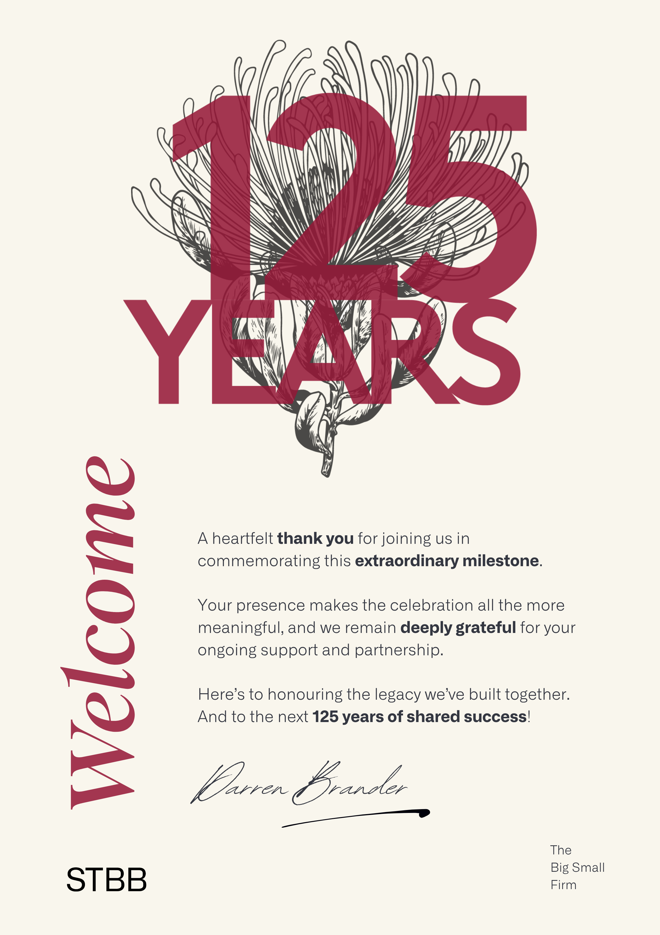 STBB: 125-year celebration welcome board